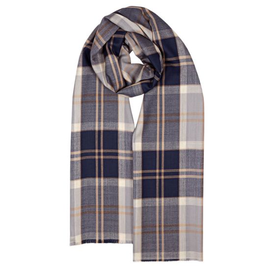 Luxury Extra Fine Merino Stole, Banockbane Grey Tartan