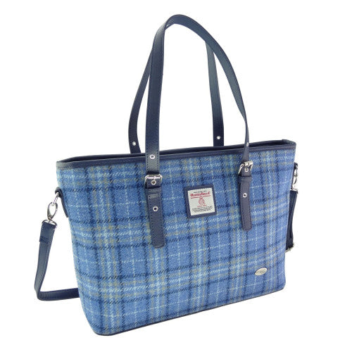 HARRIS TWEED 'Spey' Tote Bag in Blue Purple Check, Made in on sale Scotland, Harris Tweed shoulder bag, Tartan, Harris Tweed Tote Bag (COL 98)