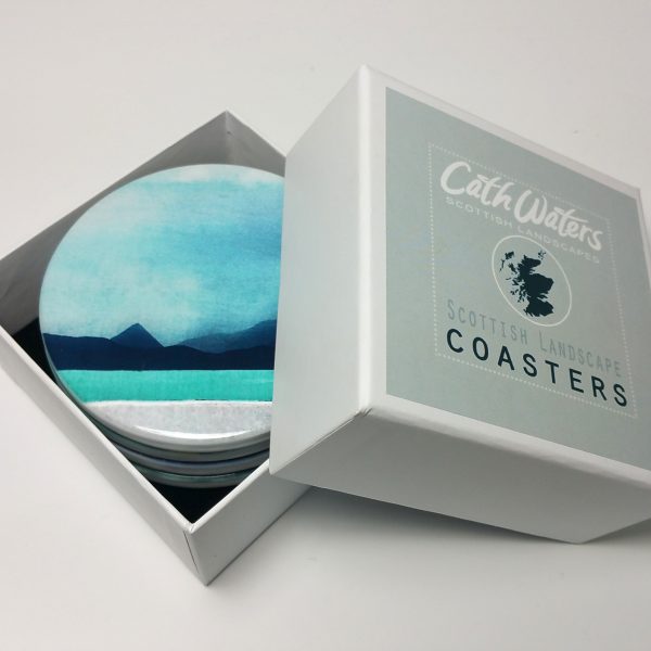 Arran over the Sound of Bute Ceramic Coaster | Cath Waters | Scottish Creations