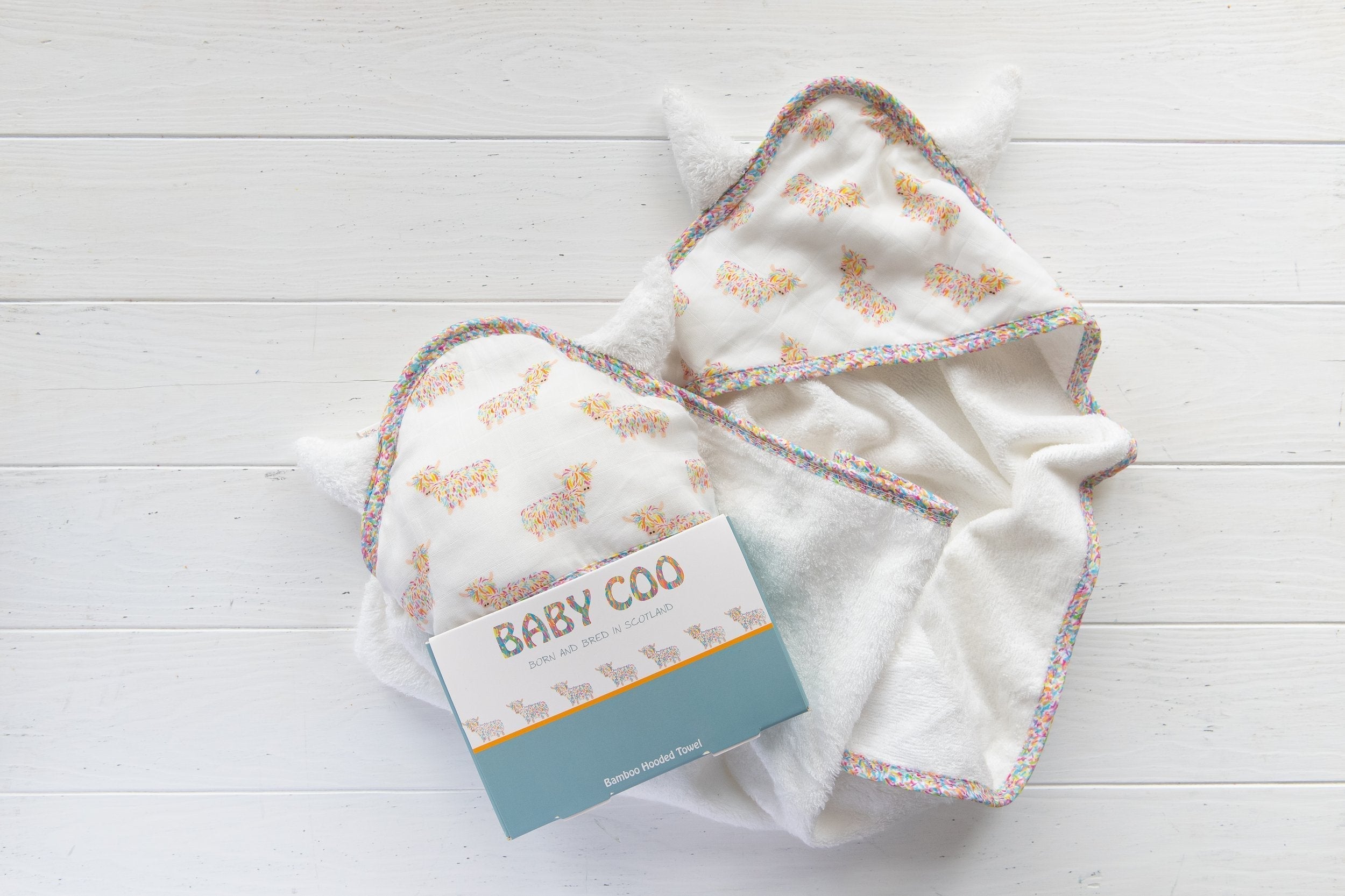 Baby Coo Hooded Towel | Hairy Coo | Scottish Creations