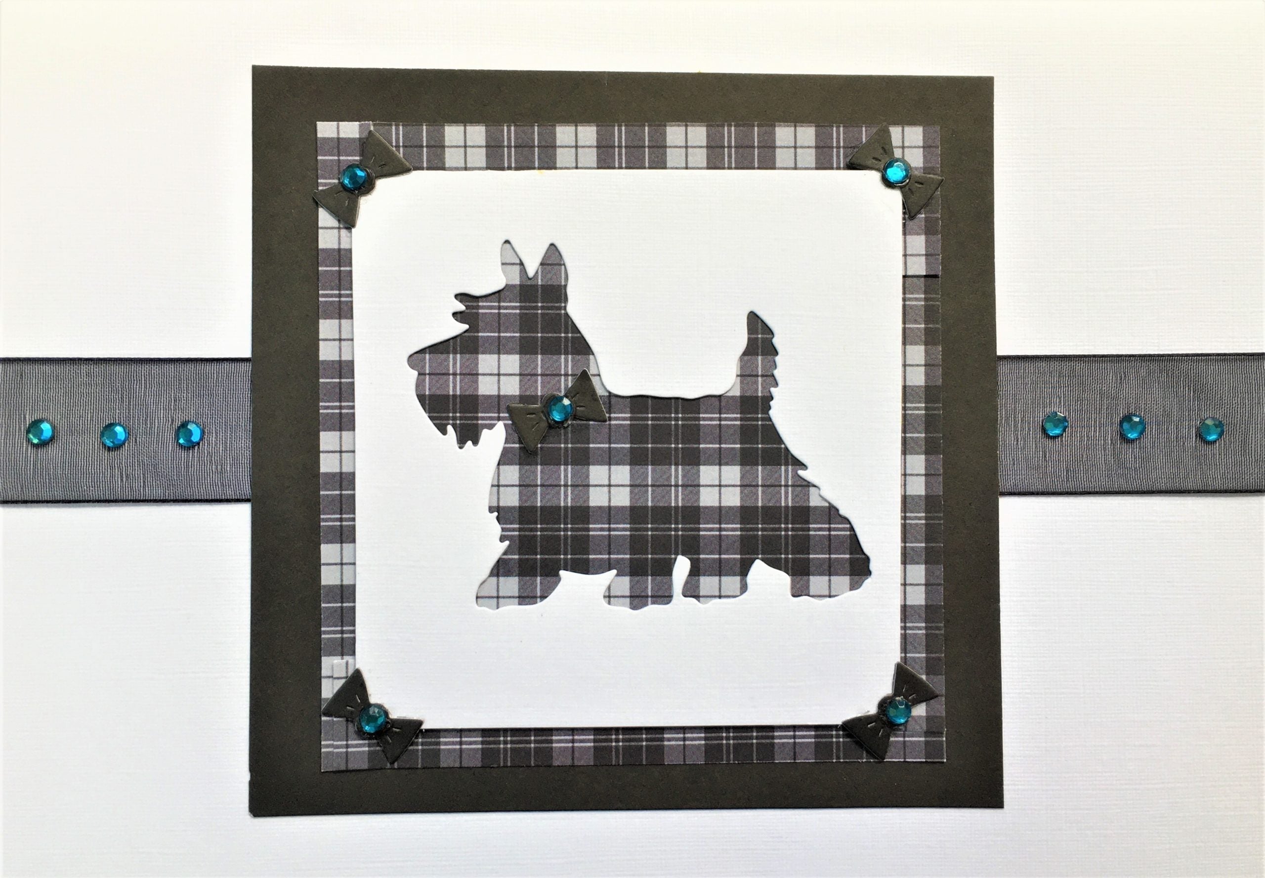 Black & White Tartan Scottie Dog Card | Roseneath Studios | Scottish Creations