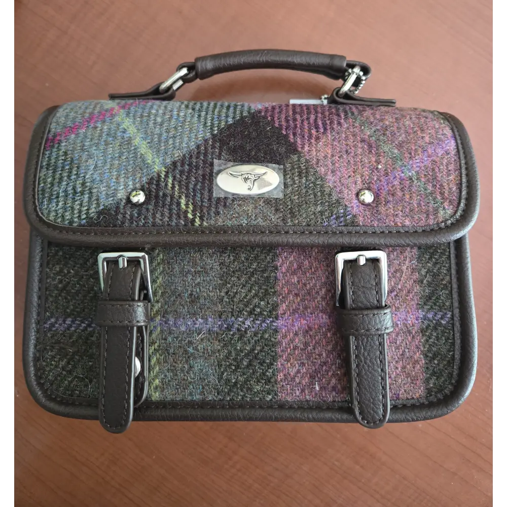 Harris Tweed ’Bervie’ Mini Satchel Bag - Muted Green & Rose Pink #137
