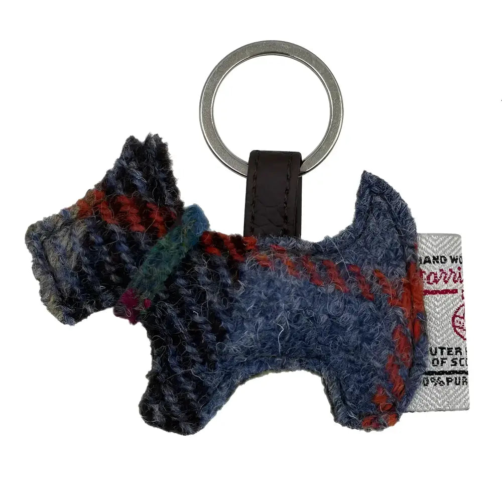 Harris Tweed Dog Key Ring - Blue/Brown Check