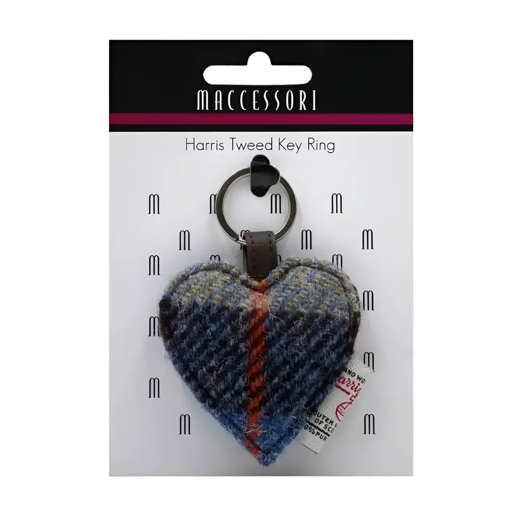 Harris Tweed Heart Key Ring - Blue/Brown