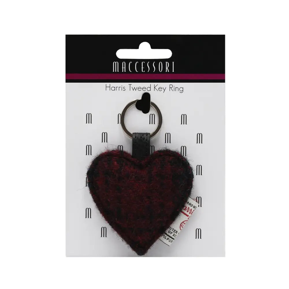 Harris Tweed Heart Key Ring - Maroon
