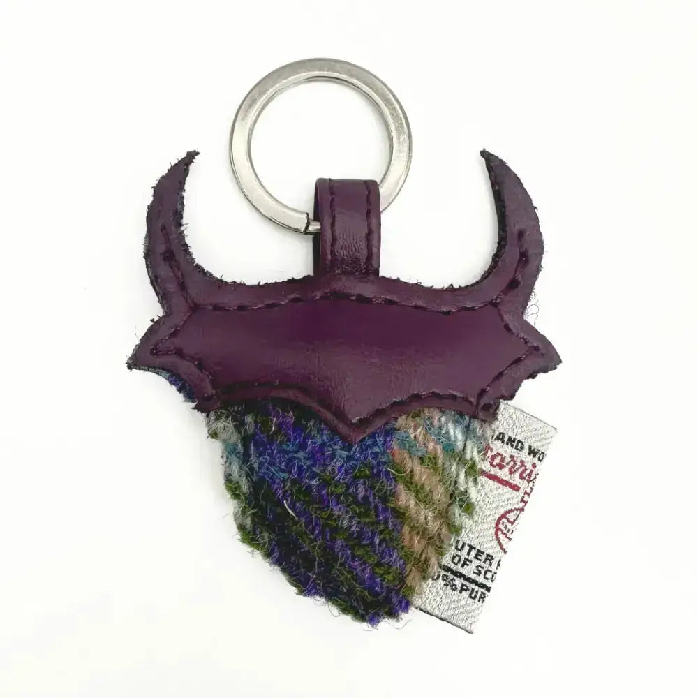 Harris Tweed Highland Cow Key Ring - Green Purple