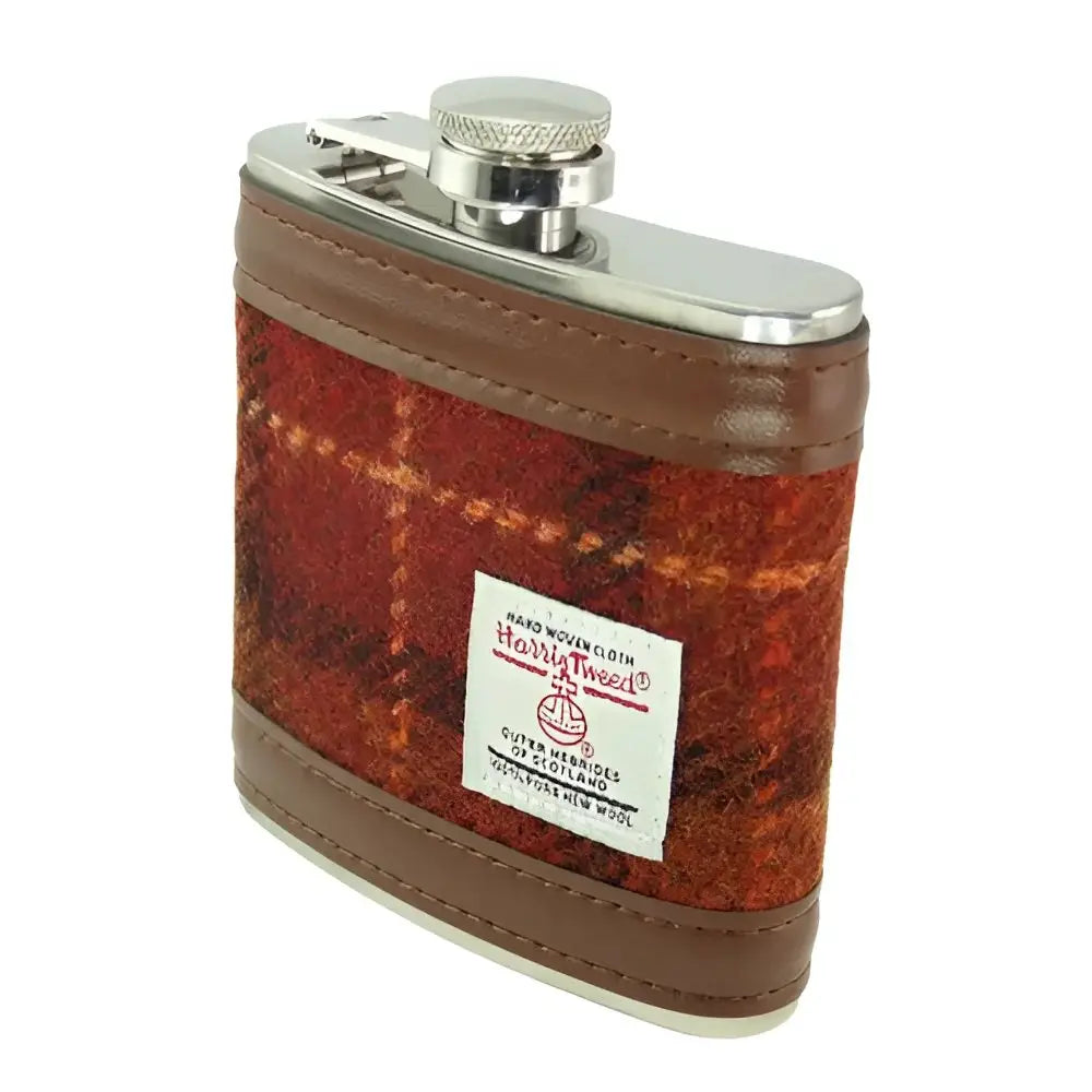 Harris Tweed Hip Flask - Brown with orange #117