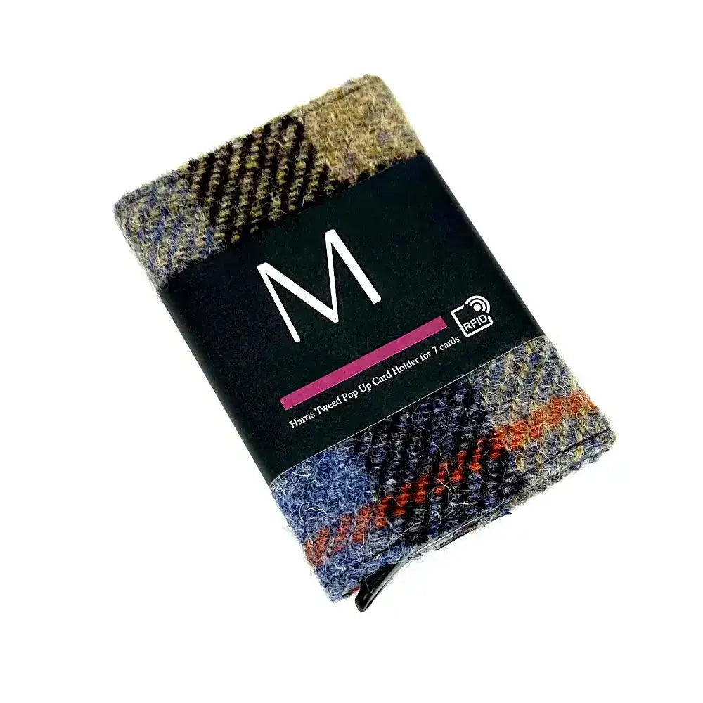 Harris Tweed Pop-up Card Holder - Blue/Brown Check