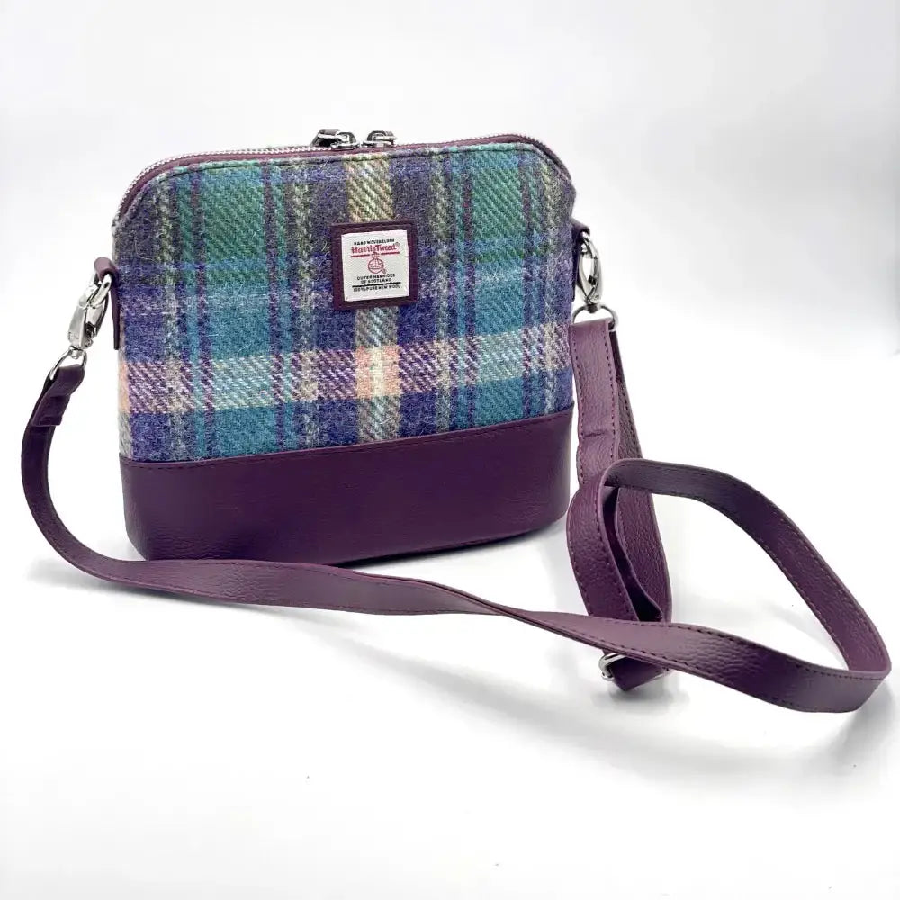Harris Tweed Square Shoulder Bag - Green/Purple Plaid