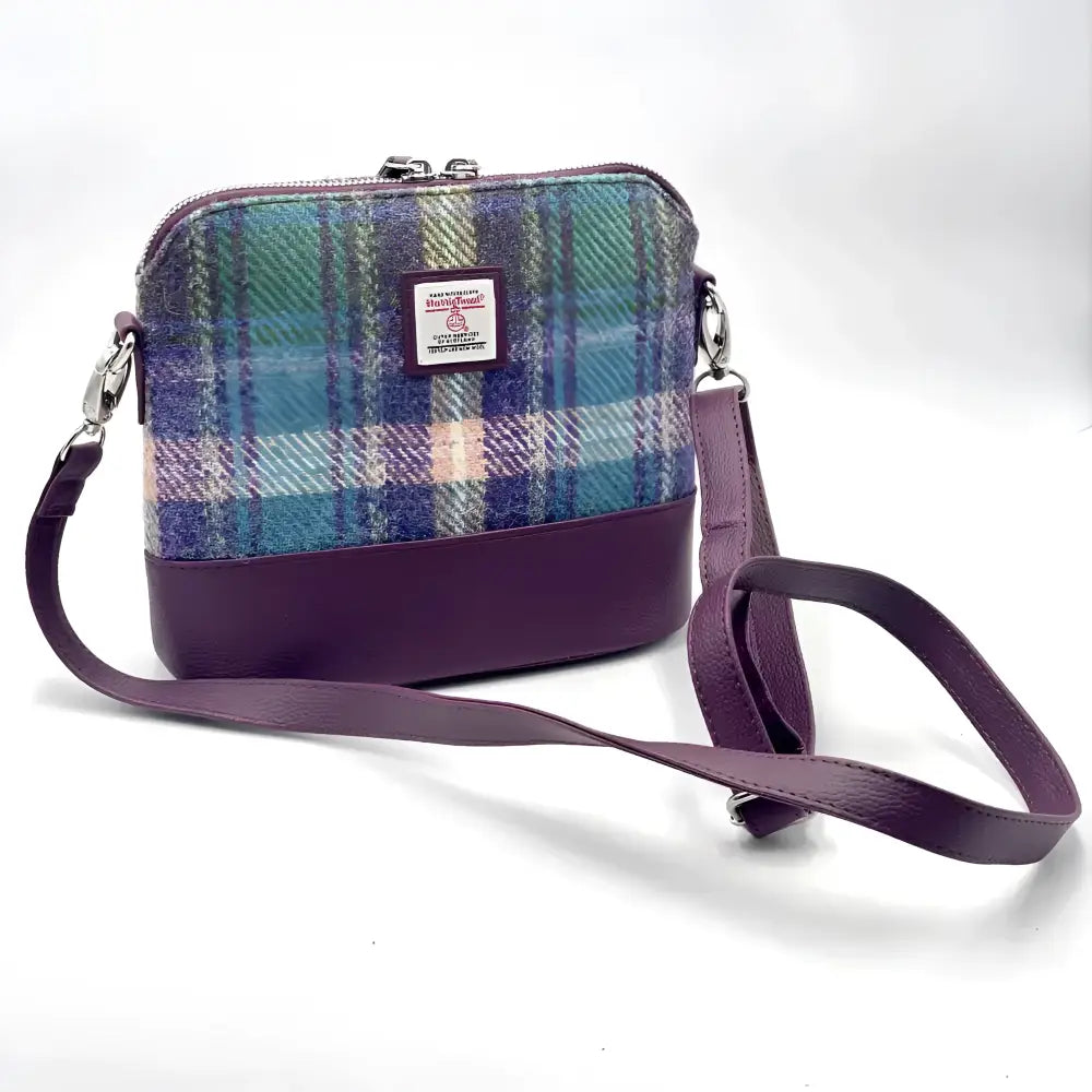 Harris Tweed Square Shoulder Bag - Green/Purple Plaid