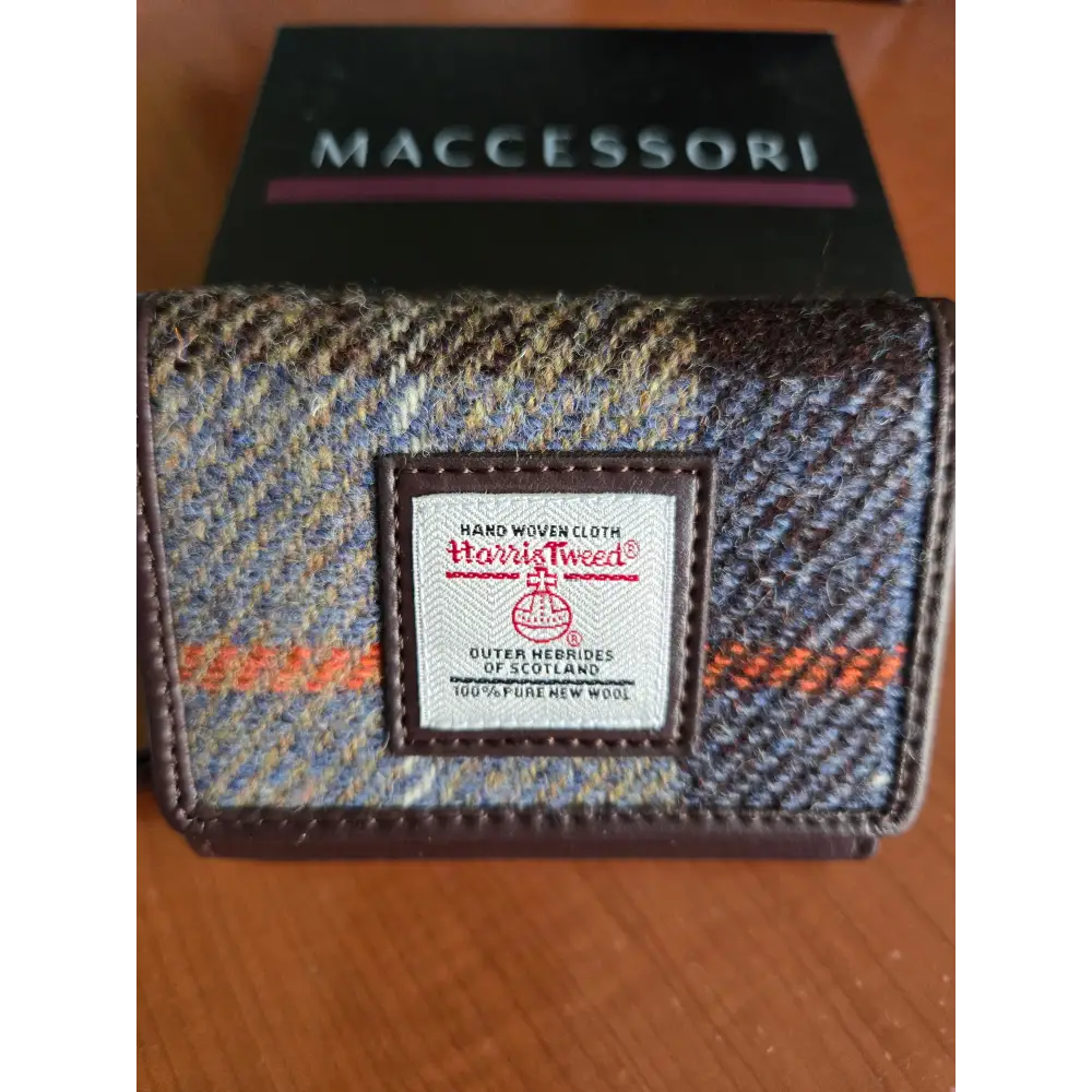 Harris Tweed Trifold Purse - Brown Blue Check