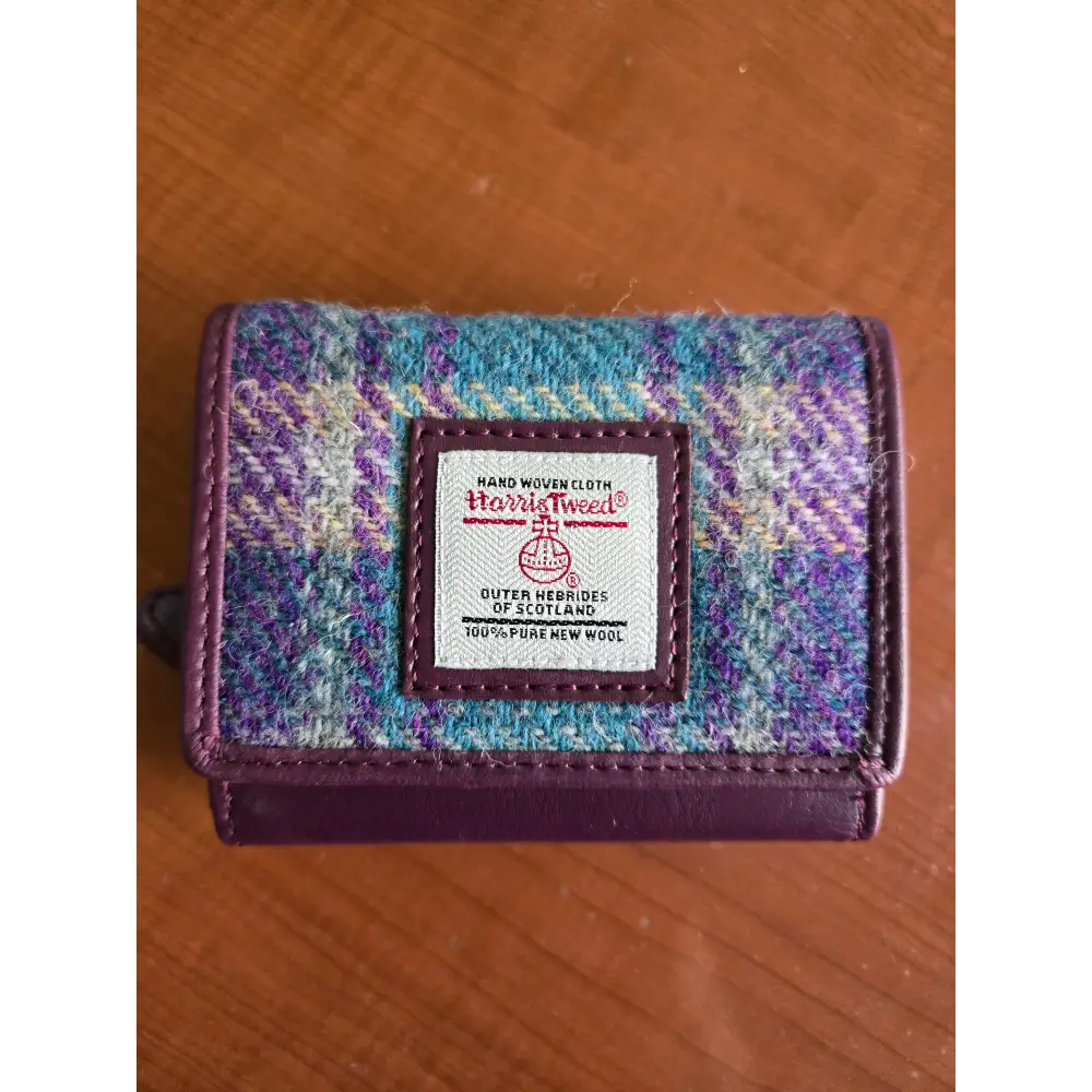 Harris Tweed Trifold Purse - Green Purple