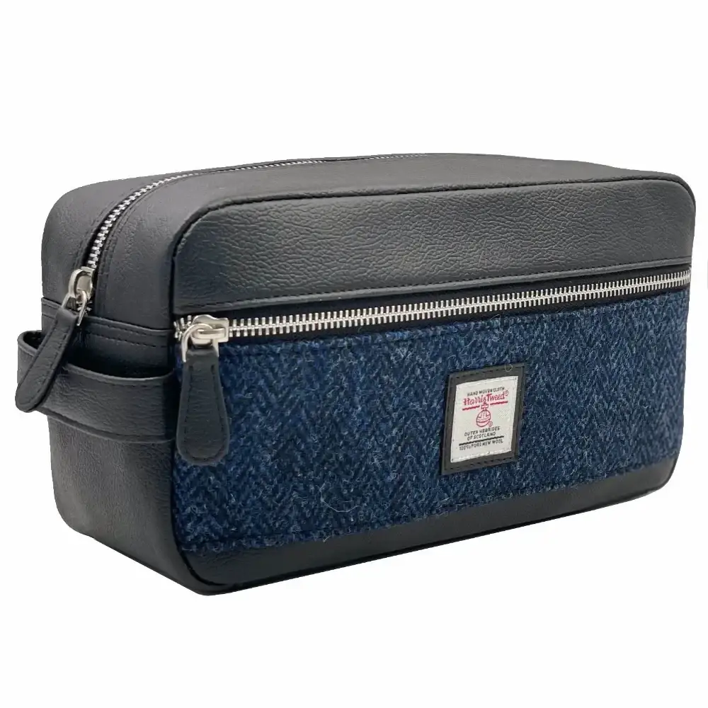 Harris Tweed Wash Bag - Blue