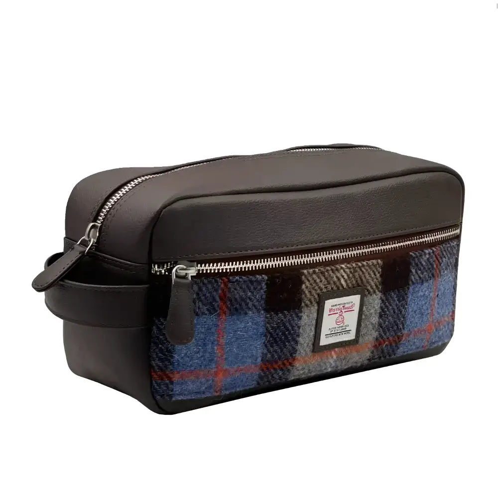 Harris Tweed Wash Bag - Blue Brown