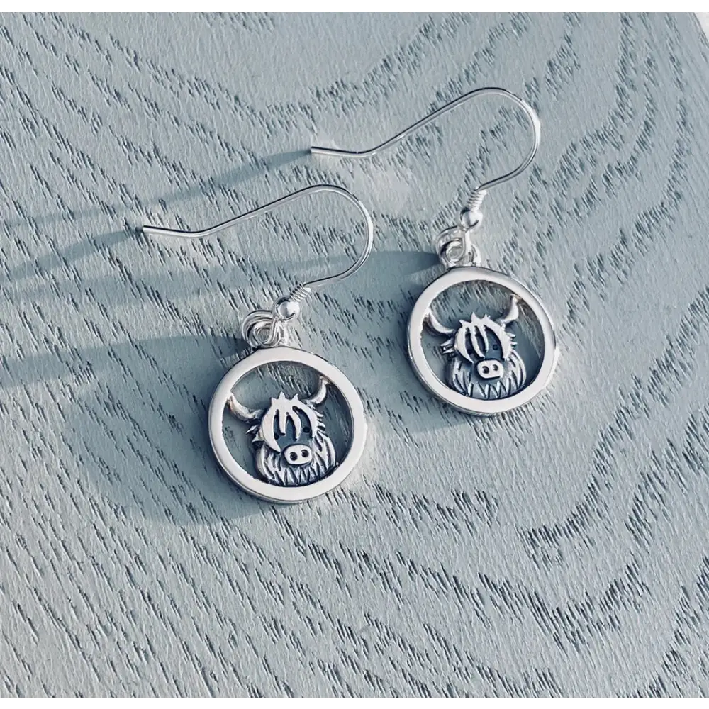 Highland Cow Silver Drop Earrings - Scottish Jewelry