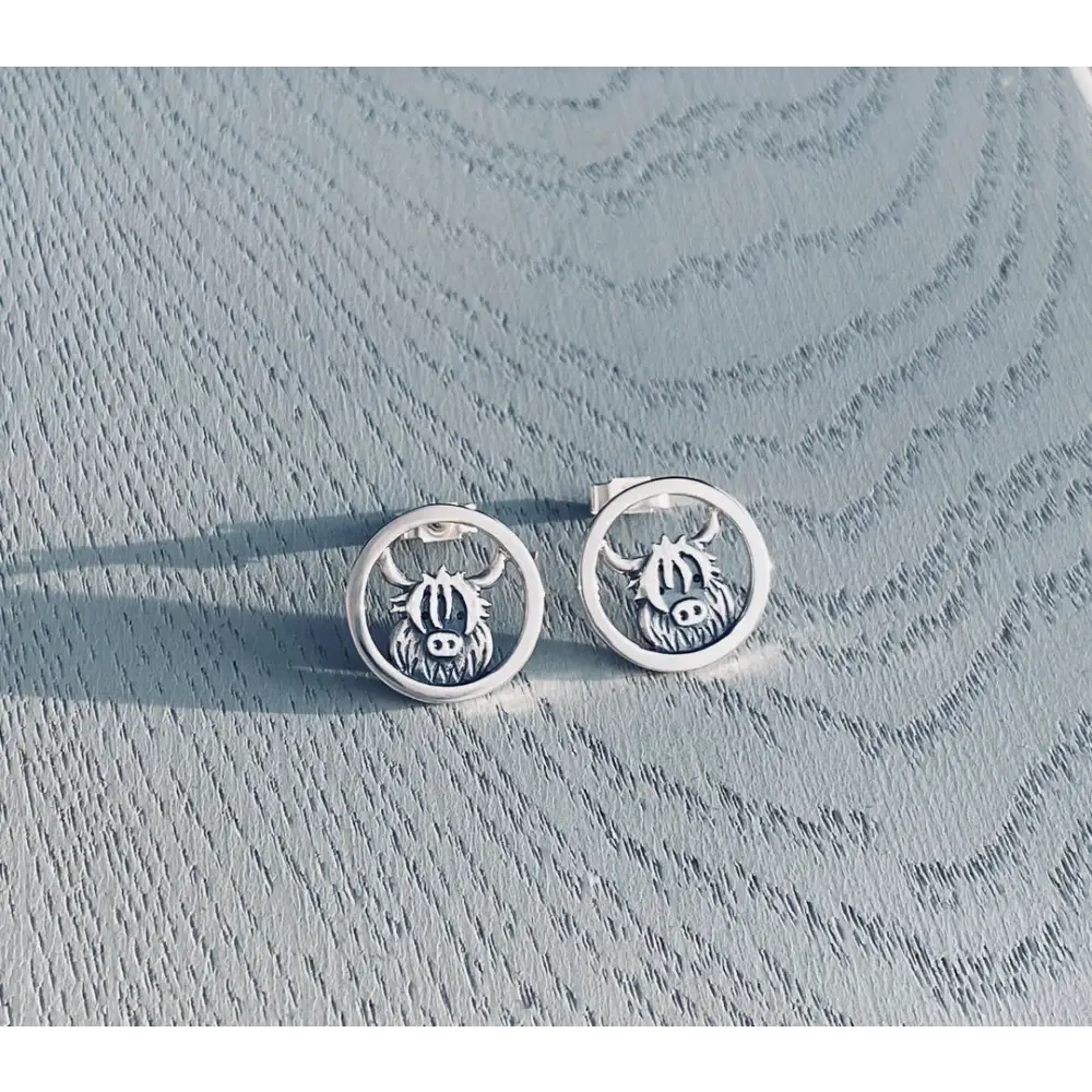 Highland Cow Silver Stud Earrings - Scottish Jewelry