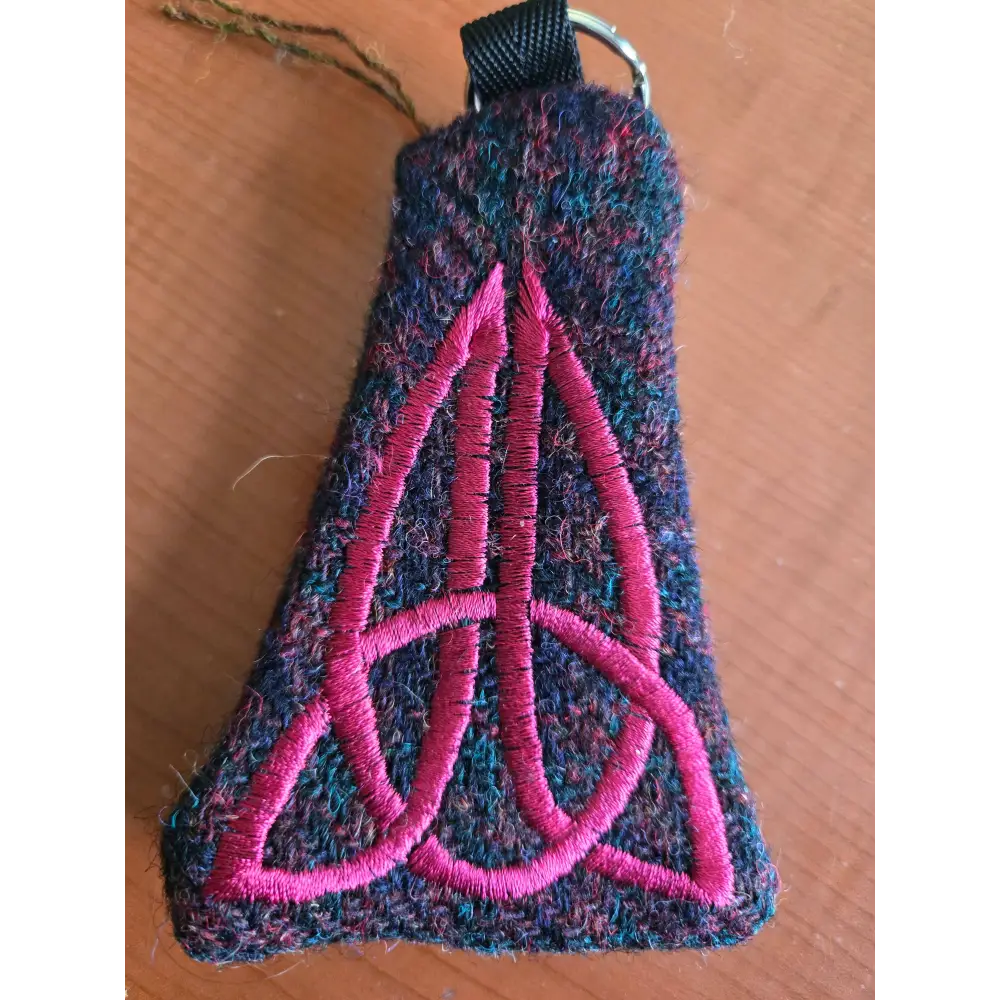 Key Ring Purse in Harris Tweed - Blue with Pink embroidery