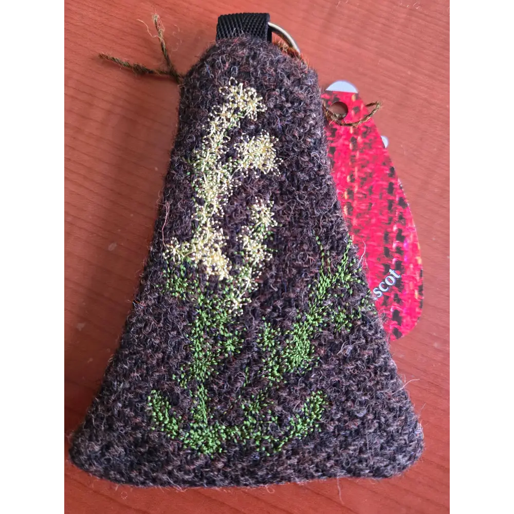 Key Ring Thistle Purse in Harris Tweed - Brown with flower