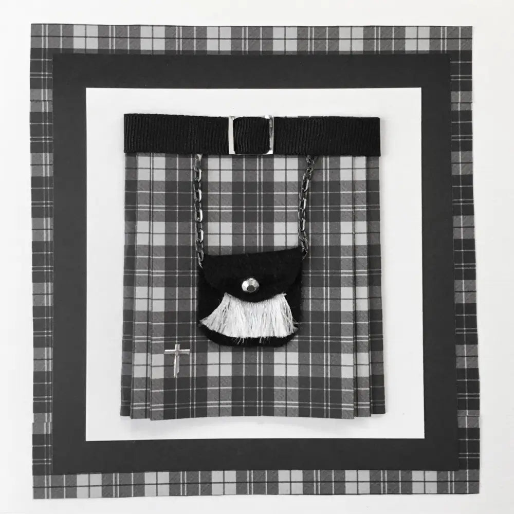 Kilt in Black & White Tartan Card - Scottish Art