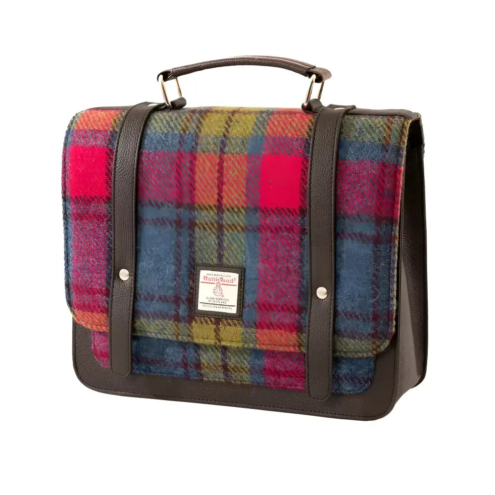 Ladies Messenger Bag in Harris Tweed - Red/blue check