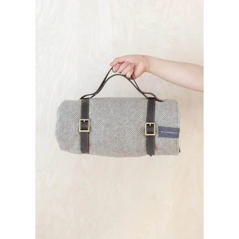 Leather Picnic Blanket Carrier - Brown - Strap