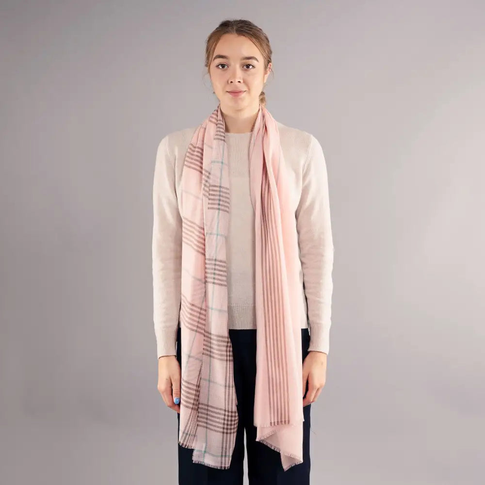 Luxury Extra Fine Merino Stole Dalry Opal Check - Scarves
