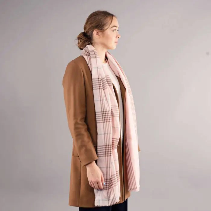 Luxury Extra Fine Merino Stole Dalry Opal Check - Scarves