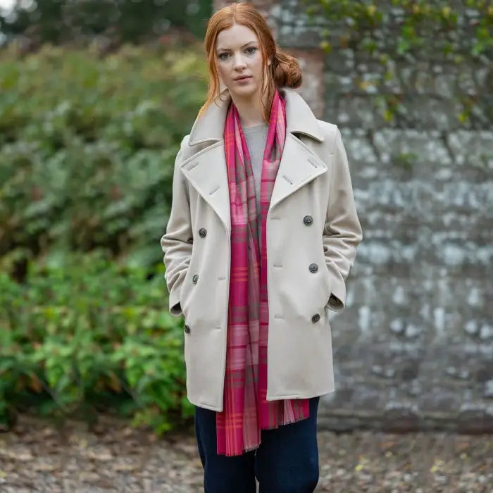 Luxury Extra Fine Merino Stole Hunting Rose Tartan - Scarves