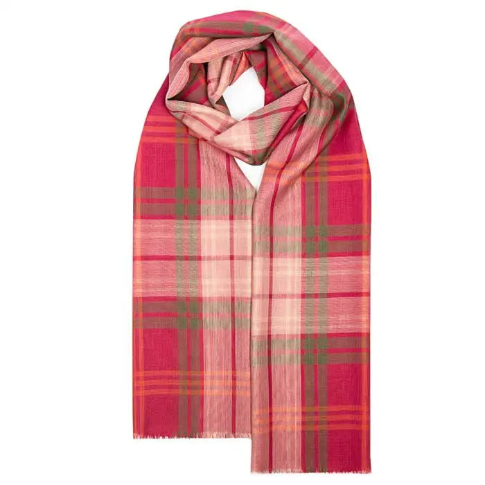 Luxury Extra Fine Merino Stole Hunting Rose Tartan - Scarves