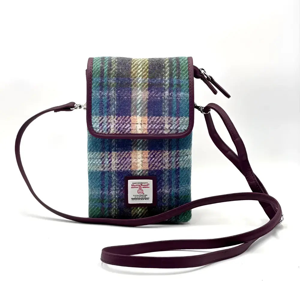 Mini Cross Body Bag in Harris Tweed - Green/Purple