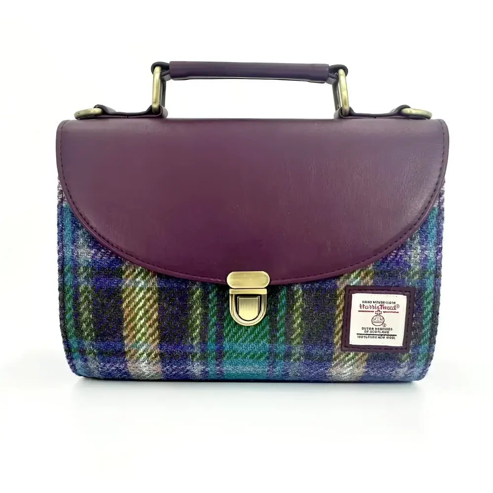 Mini Day Bag in Harris Tweed - Green/Purple Plaid