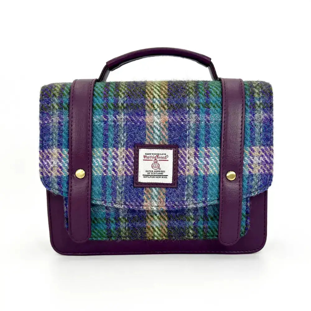 Mini Messenger Bag in Harris tweed - Green/Purple Plaid - Tweed