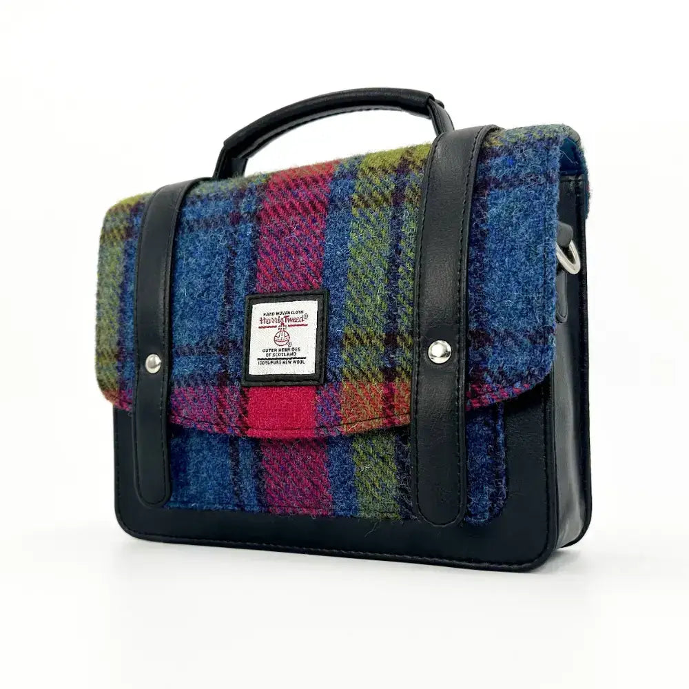 Mini Messenger Bag in Harris tweed - Blue Pink - Tweed