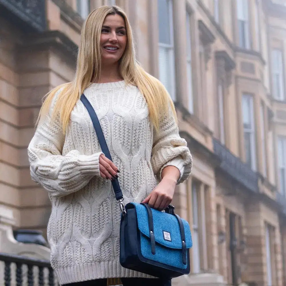 Mini Messenger Bag in Harris tweed - Sky Blue - Tweed