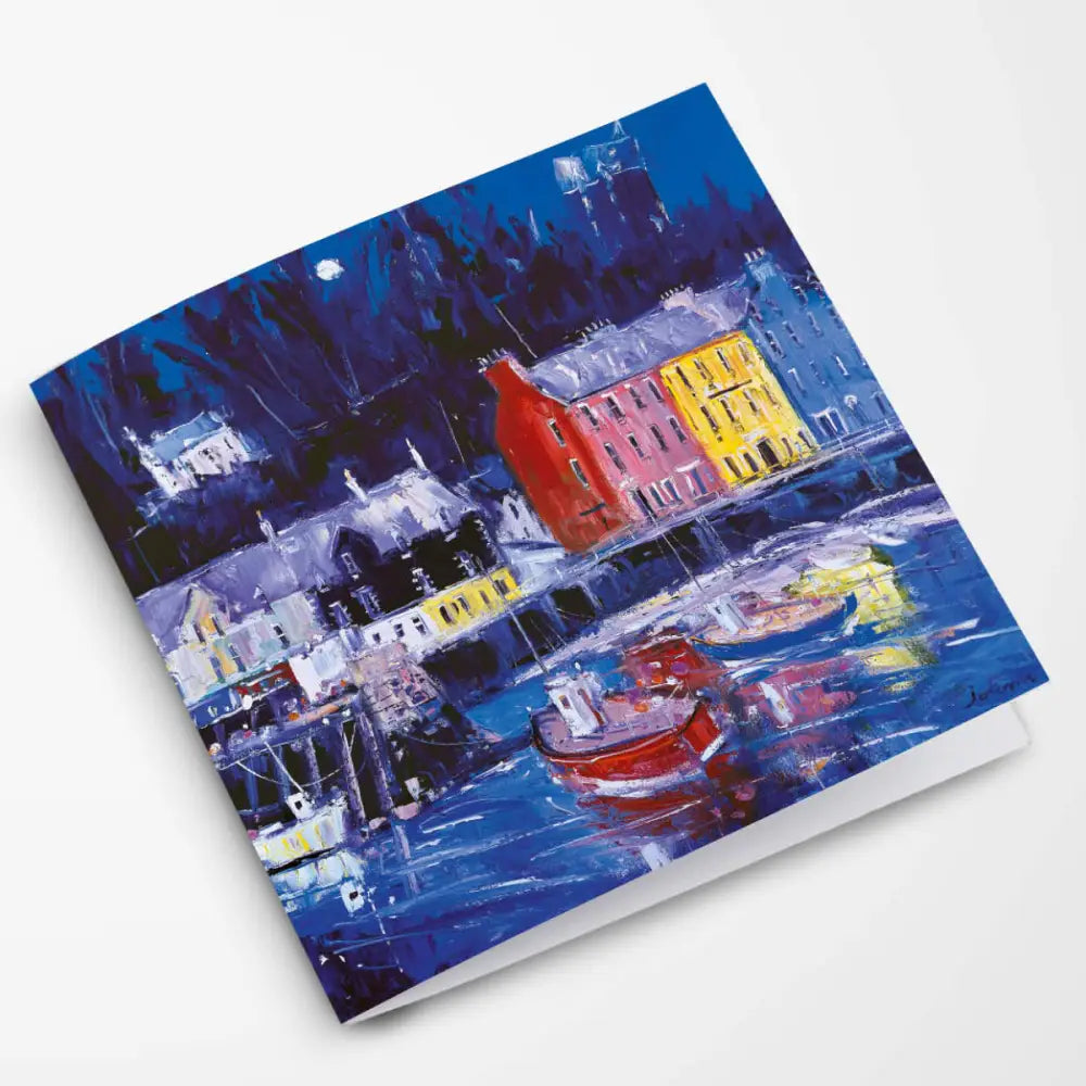 Moonrise Tobermory Isle of Mull Card - Scottish Art