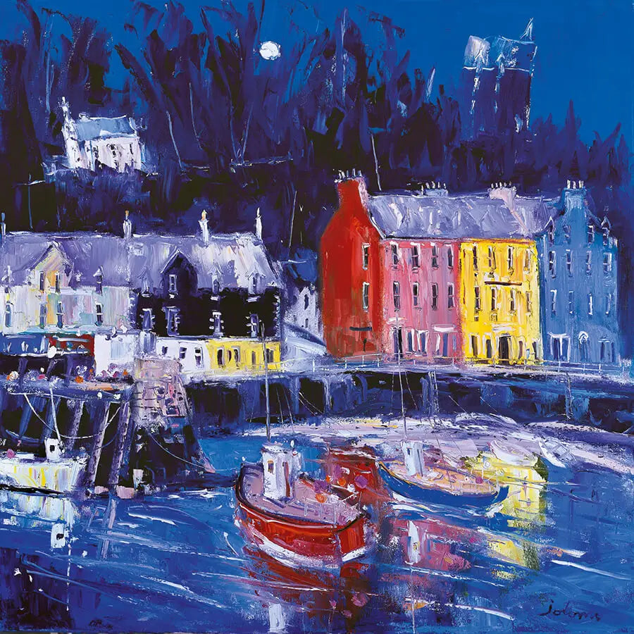 Moonrise Tobermory Isle of Mull Card - Scottish Art