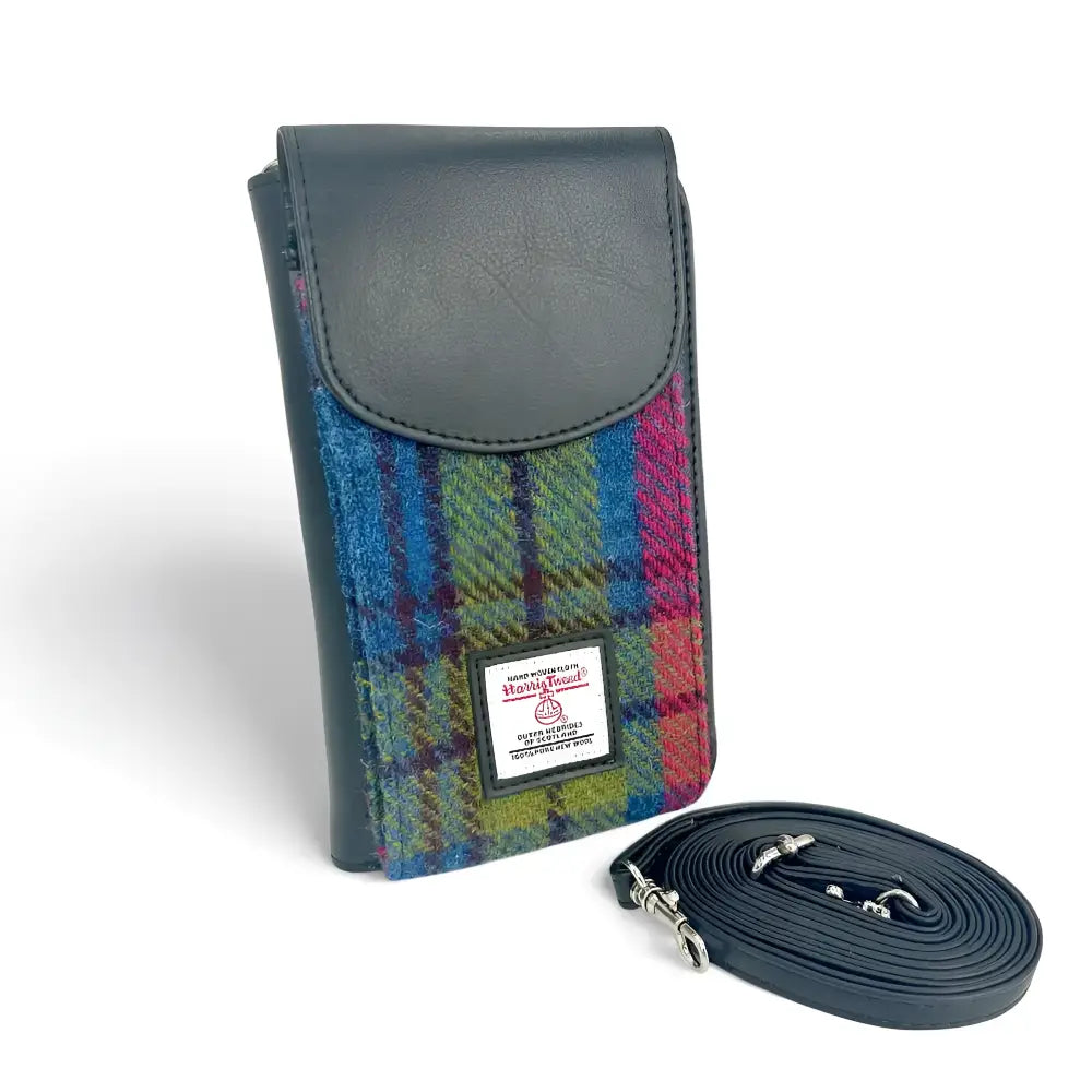 Phone Purse in Harris Tweed - Blue/Pink