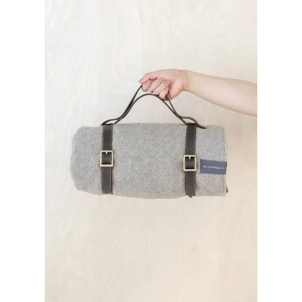 Picnic Blanket in Fraser Hunting Weathered Tartan - Brown Leather