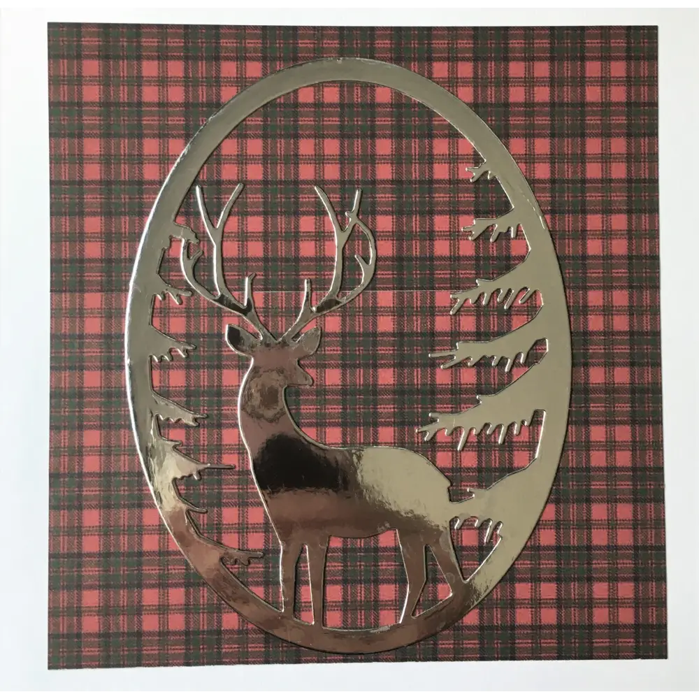 Scottish Stag on Red & Green Tartan Card - Art