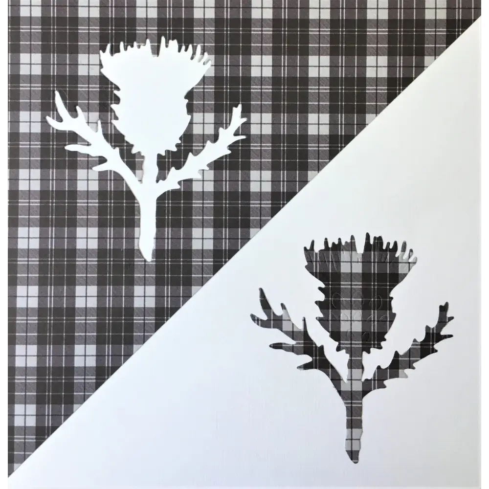 Scottish Thistle on White Tartan Card - Art
