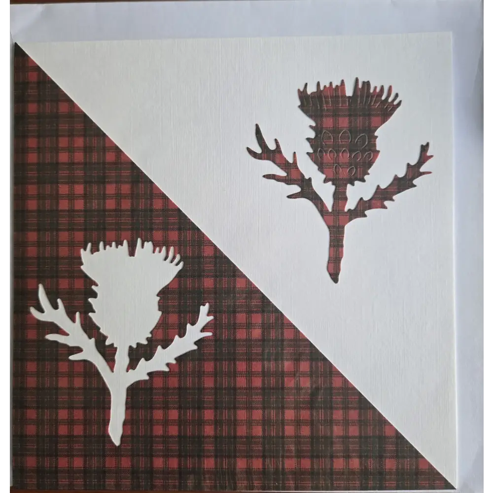 Scottish Thistles on Red Tartan Card - Art