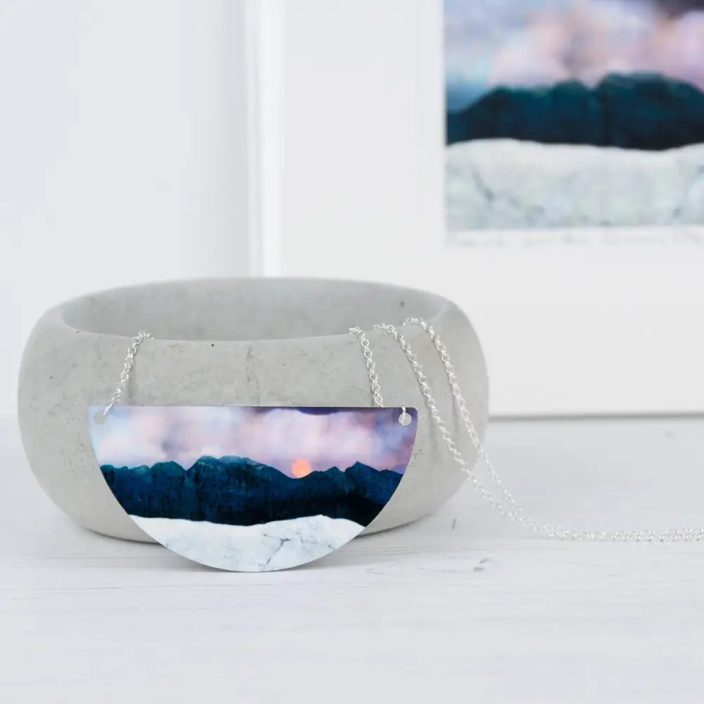 Strawberry Moonrise Isle of Skye Aluminum & Silver Necklace - Scottish Jewelry