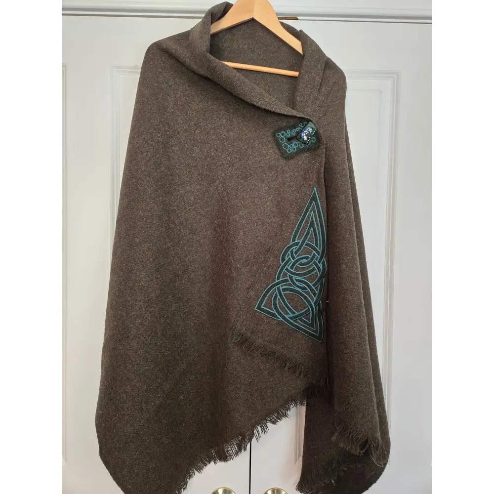 The Tweed Buttoned Wrap - Dark Moss Green - Cosy Essentials