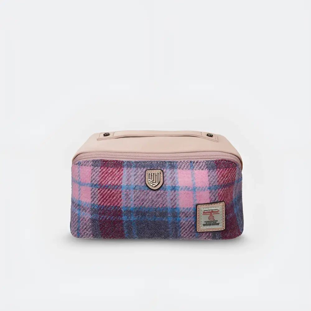Wash Bag in Harris Tweed - Blue Pink