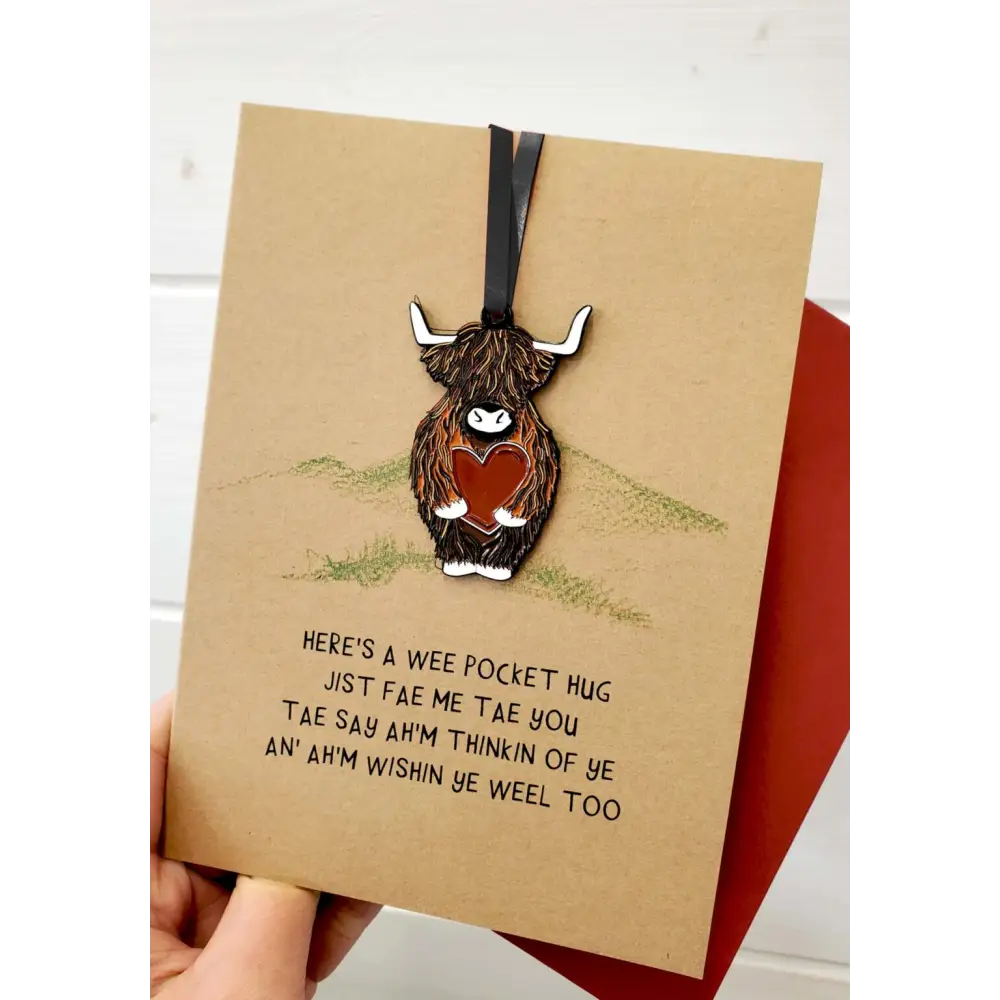 A Wee Pocket Keepsake Charm Highland Coo Card - Greeting & Note Cards