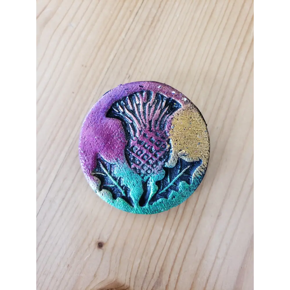 Wee Thistle Pin Brooch - Green/Pink/Bronze - Cosy Essentials