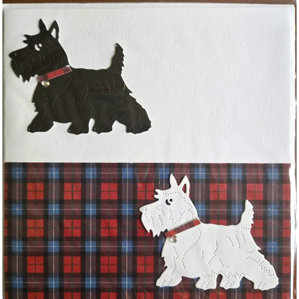 Westie & Scottie on Blue Red Tartan Card - Scottish Art