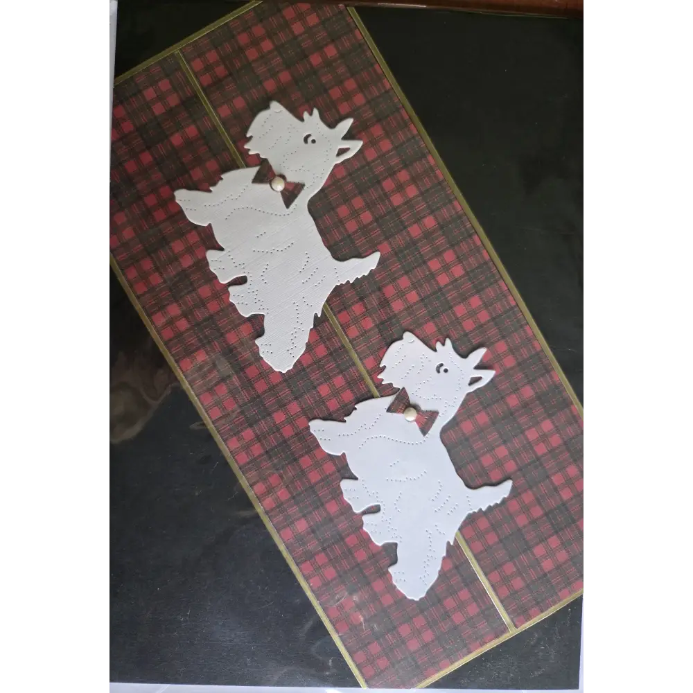 Westie’s on Red & Green Tartan Card - Scottish Art