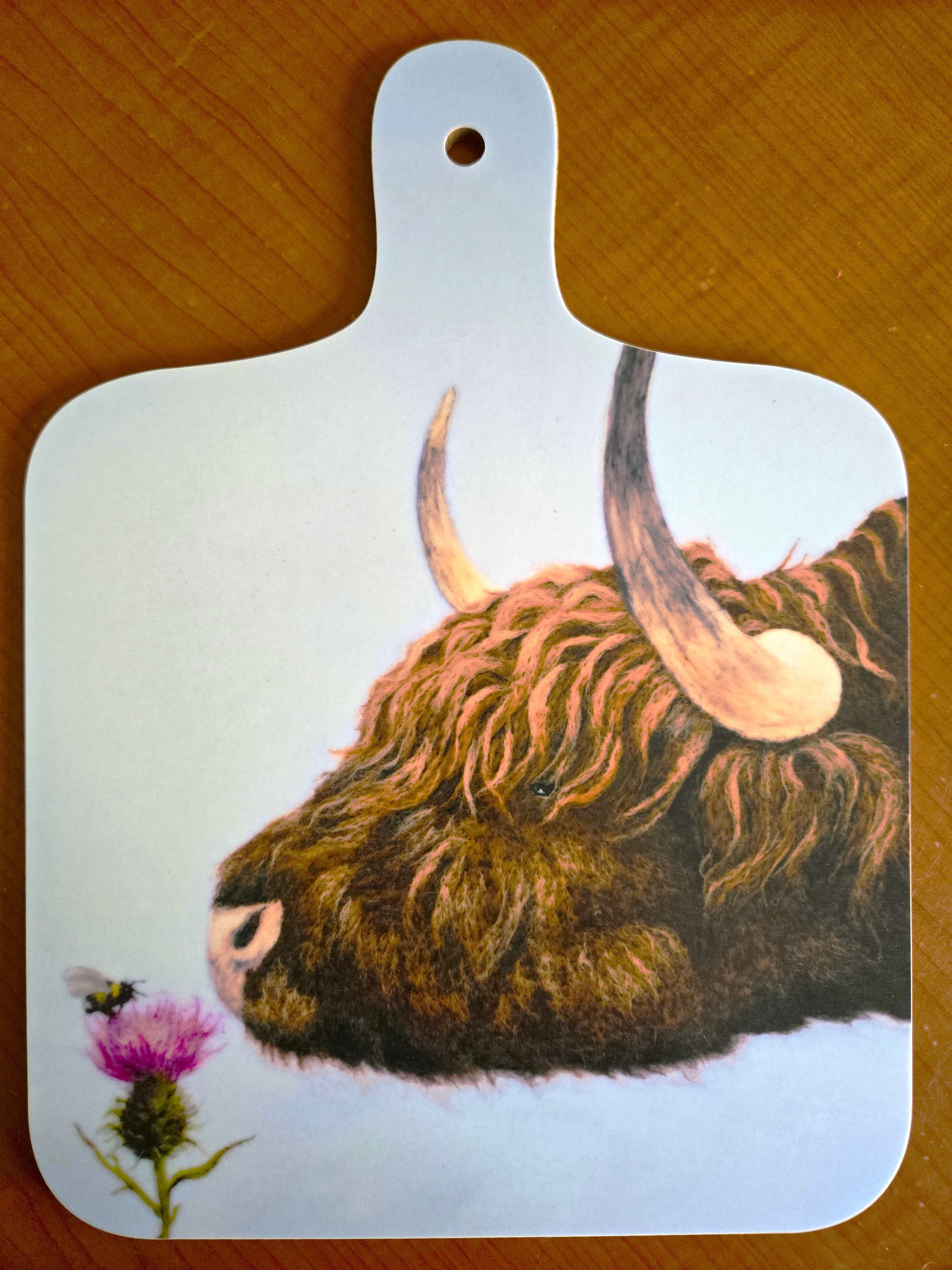 'Bee-u-tiful' Highland Cow Mini Cutting Board