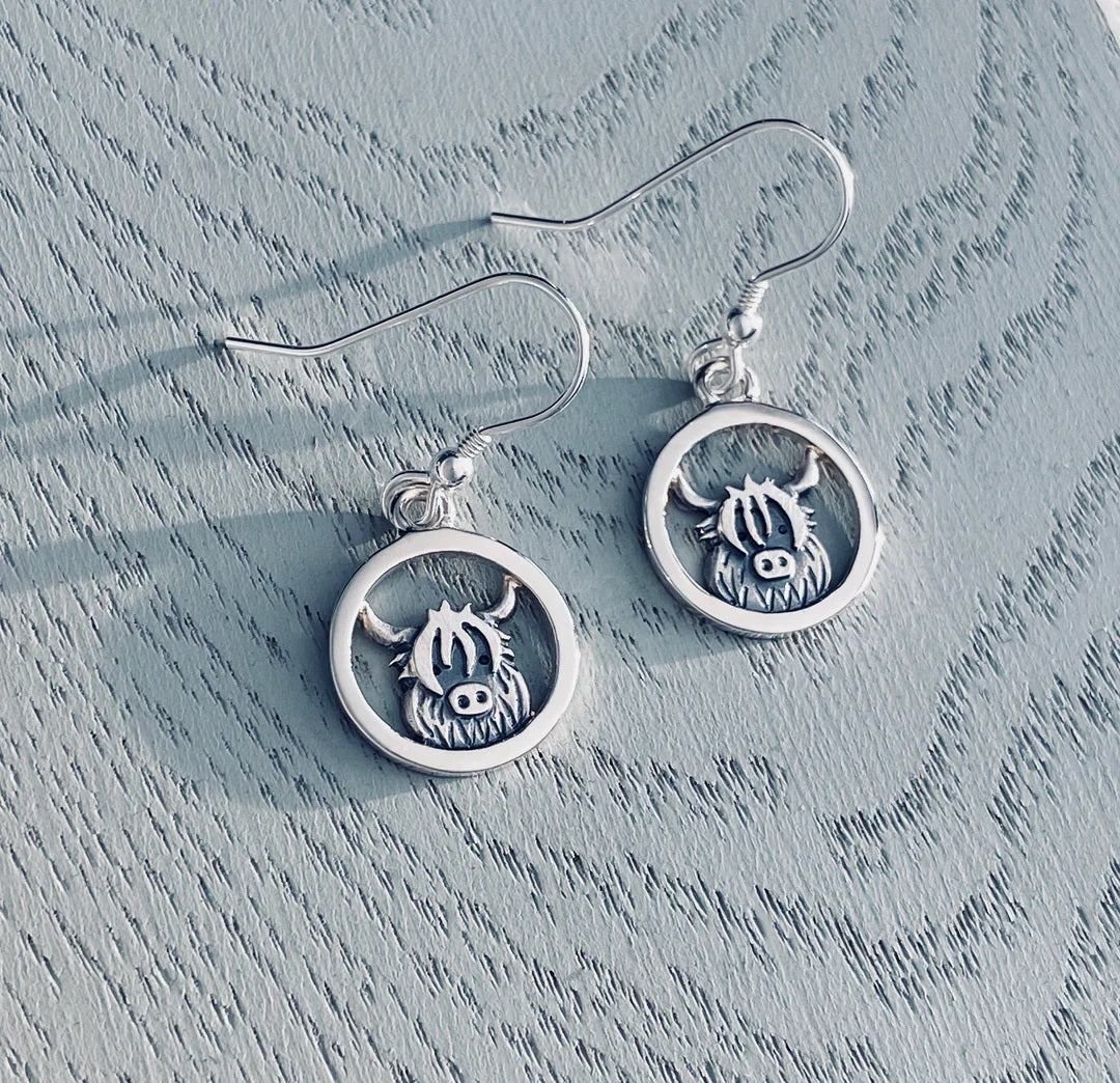 Highland Cow Silver Drop Earrings